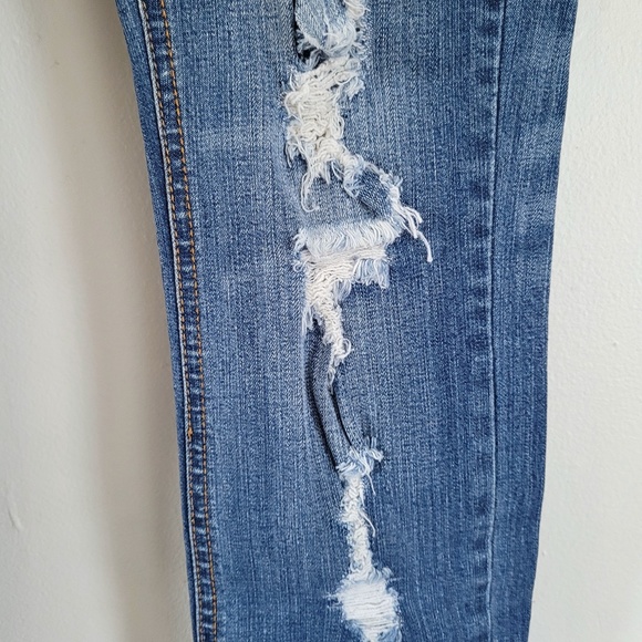 Y2K Distressed Ripped Low Rise Jeans Medium Wash Grunge Indigo‎ Rein // Size 3 - Picture 4 of 9